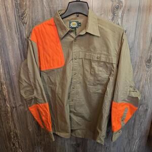 Cabela's Men's Size Large Reg Long Sleeve Padded Shooting Shirt Tan Khaki Orange